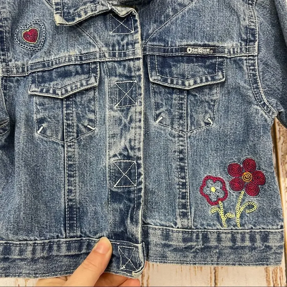 Osh Kosh BGosh, Denim Embroidered Jacket. Size 12 Mo. In good used condition!